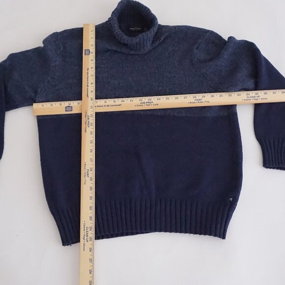 Nautica Wool Cotton Navy Turtleneck Sweater Minimalist Old Money Winter L - Picture 3 of 8